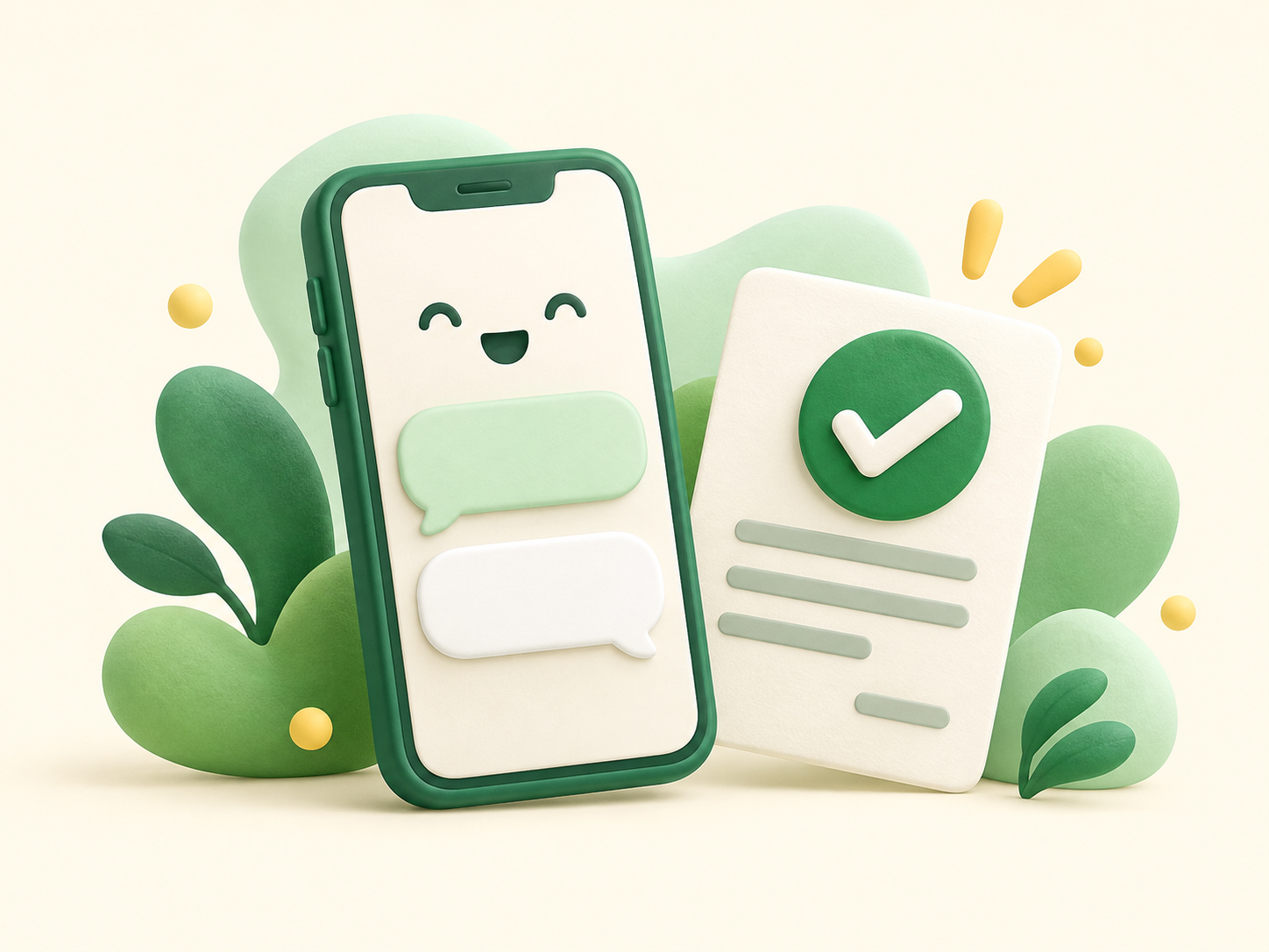 スマホの会話とチェック済み書類のイラスト