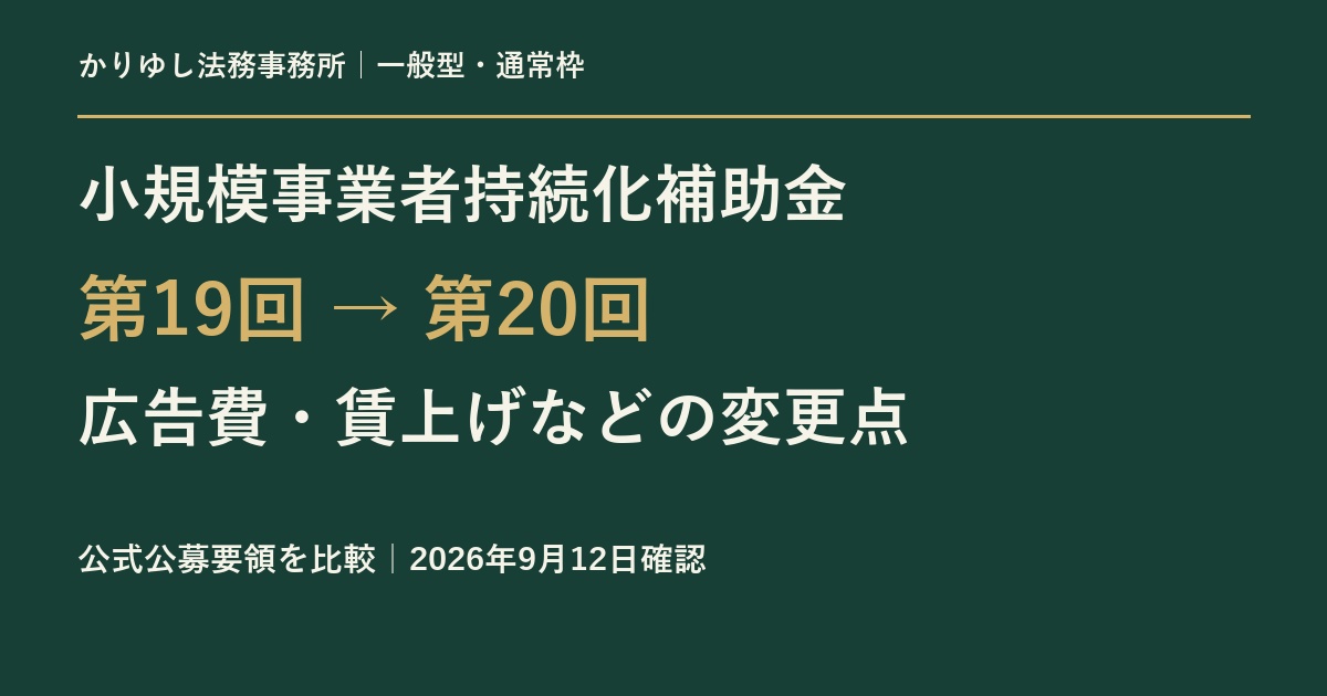 小規模事業者持続化補助金 第19回から第20回へ 広告費・賃上げなどの変更点