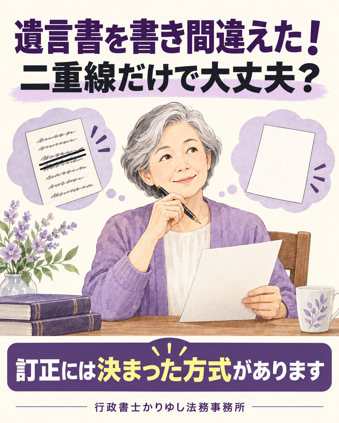 遺言書を書き間違えた！二重線だけで大丈夫？訂正する前に確認したい方式の説明用画像