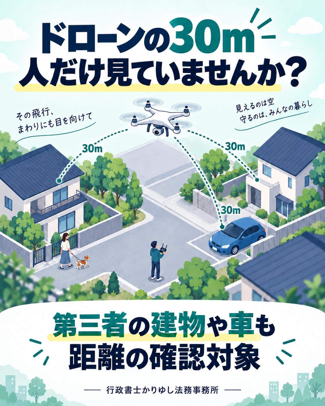 ドローンの30m、人がいなければ大丈夫？建物や車との距離も確認