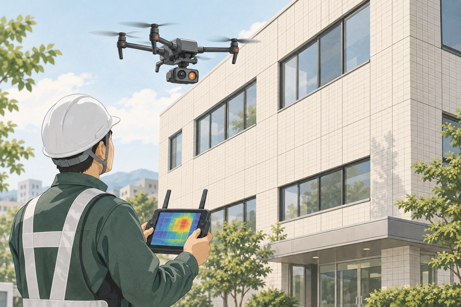 赤外線ドローンを活用した外壁調査サービスのイメージイラスト
