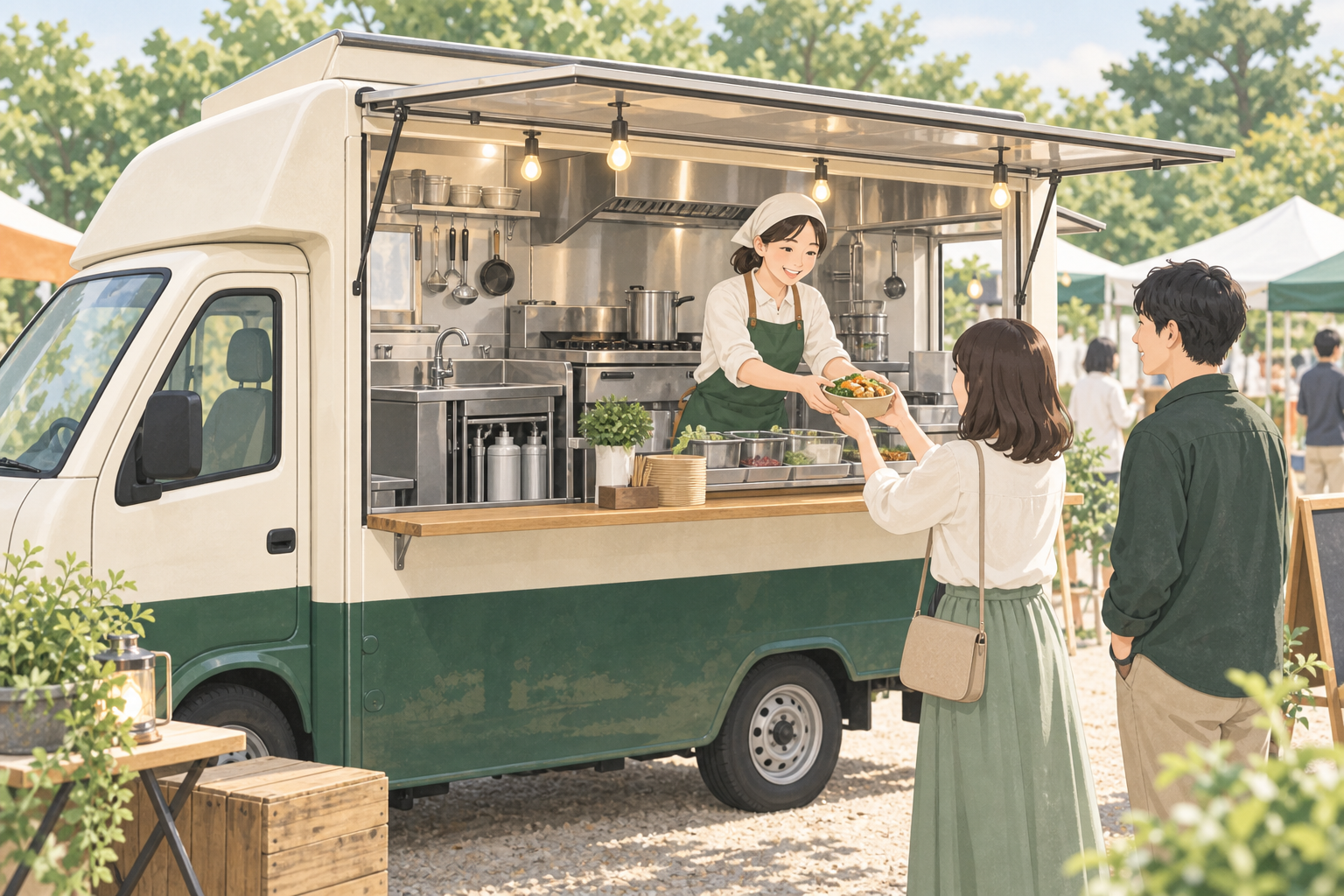 調理・給排水設備を備えたキッチンカーでのイベント販売のイメージイラスト