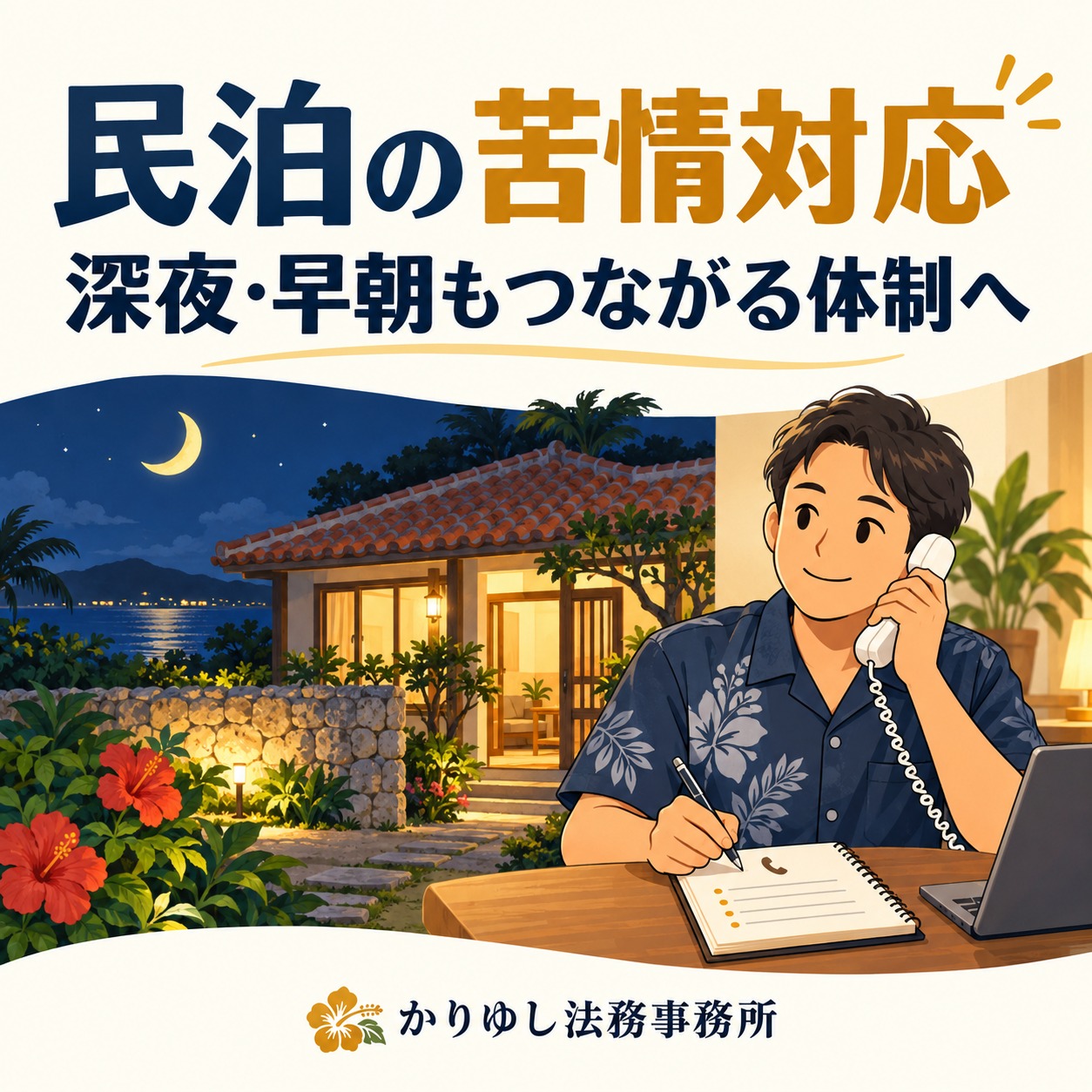 民泊の苦情対応は営業時間だけでよい？深夜・早朝と宿泊者がいない日の備えの説明用画像