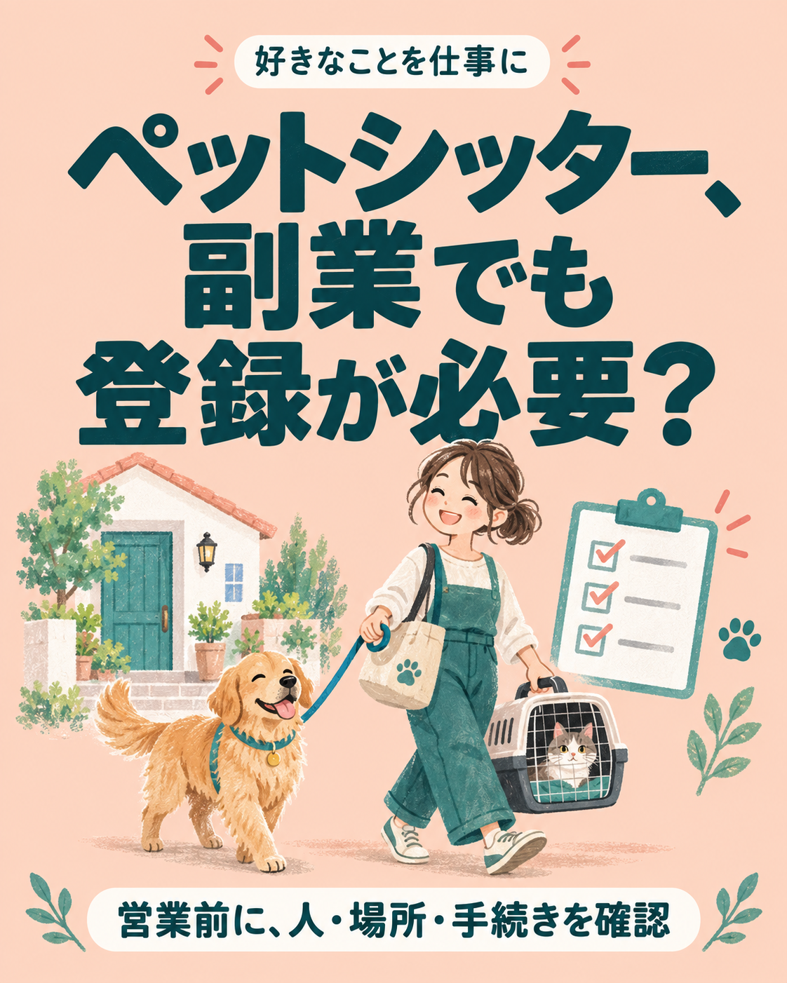 ペットシッターは副業でも登録が必要？自宅預かり・訪問型で開業前に確認したいことの説明用画像