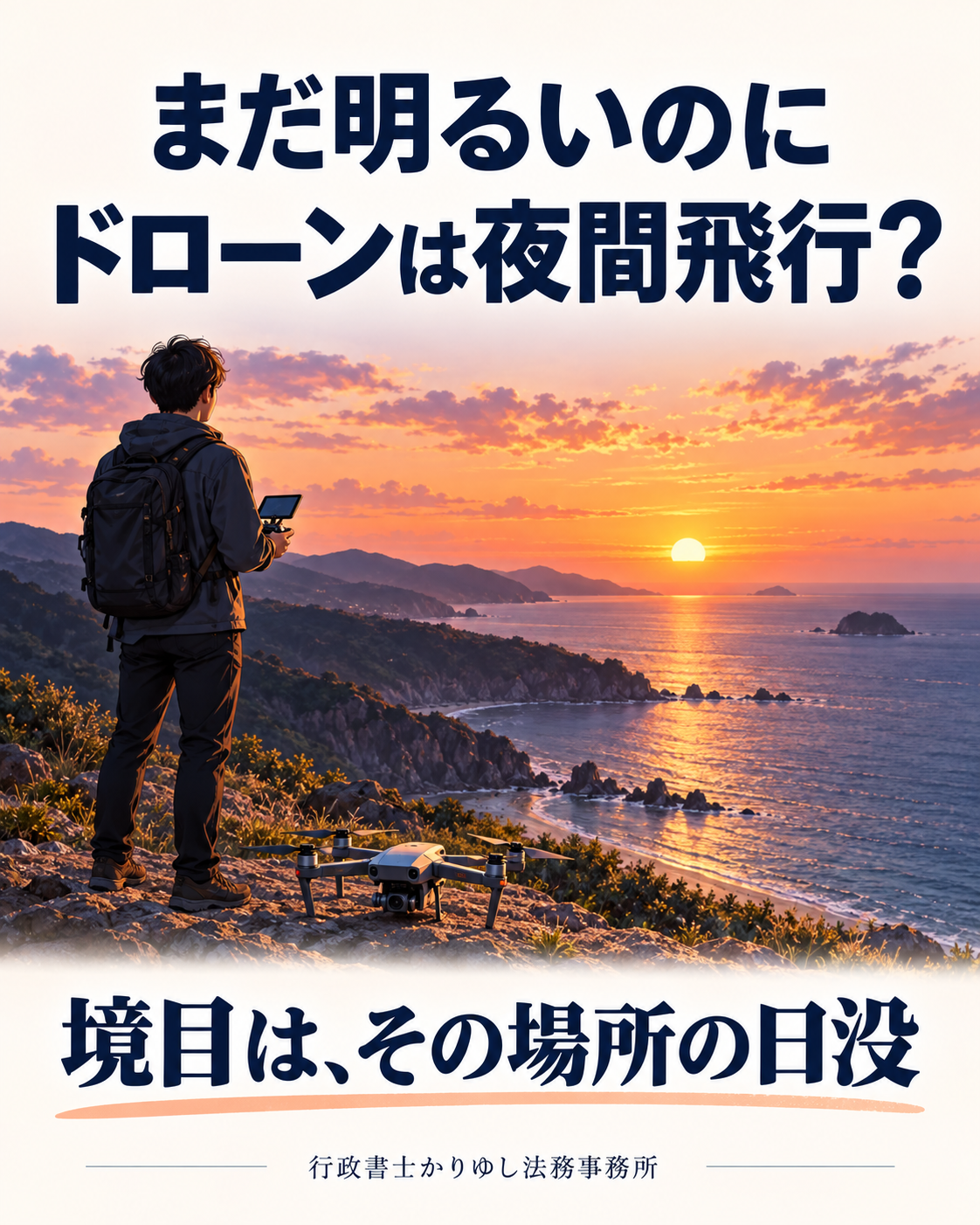 夕焼けのドローン撮影、まだ明るければ昼間？「日没」が境目になりますの説明用画像