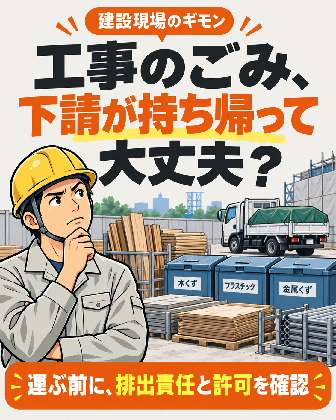 工事のごみ、下請が持ち帰って大丈夫？産業廃棄物の責任と収集運搬許可の説明用画像