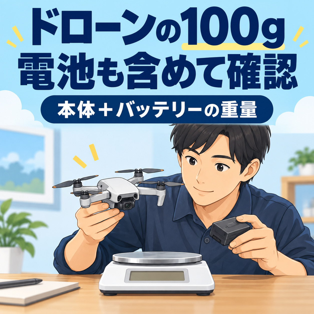 ドローンの「100g」は本体だけ？バッテリーを含めて確認しましょうの説明用画像
