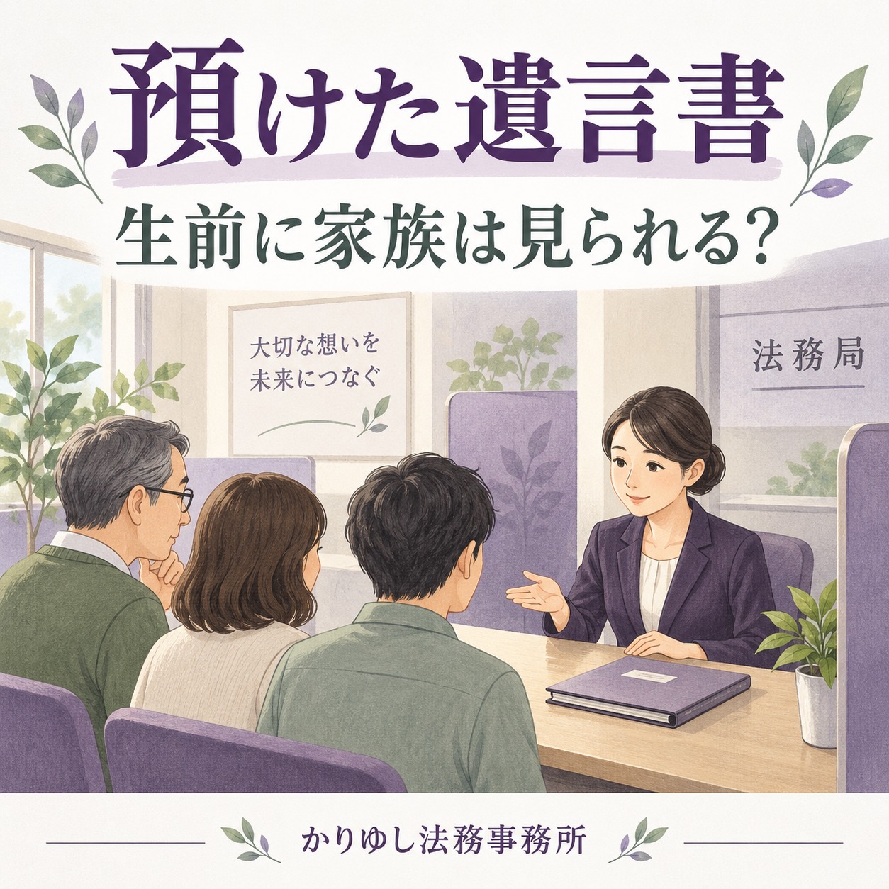 法務局に預けた遺言書、生前に家族は見られる?閲覧と情報共有の違いの説明用画像